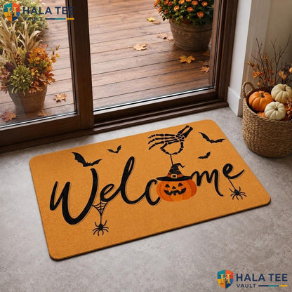Welcome Pumpkin Halloween Doormat Non Slip Ghost Spider Web Fall Entryway