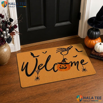 Welcome Pumpkin Halloween Front door mat Non Slip Ghost Spider Web Fall Entryway