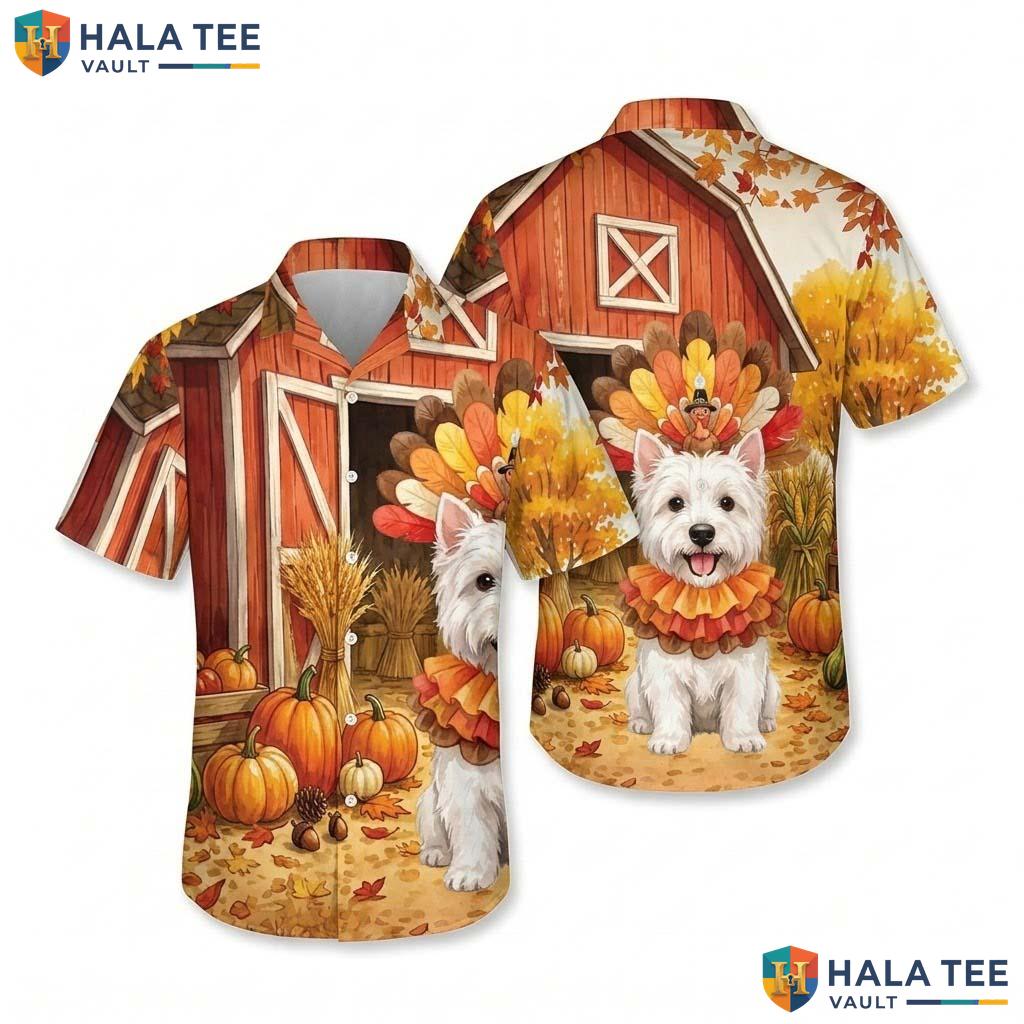 West Highland White Thanksgiving Hawaiian Shirt Turkey Costume Mens