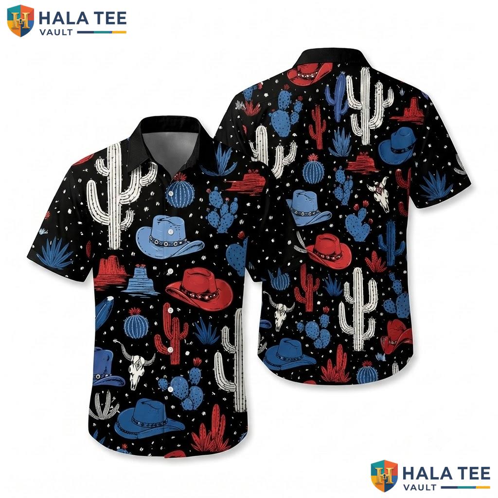 Western Cactus Aloha Shirt Vibrant Graphic Mens Casual Summer Button Down