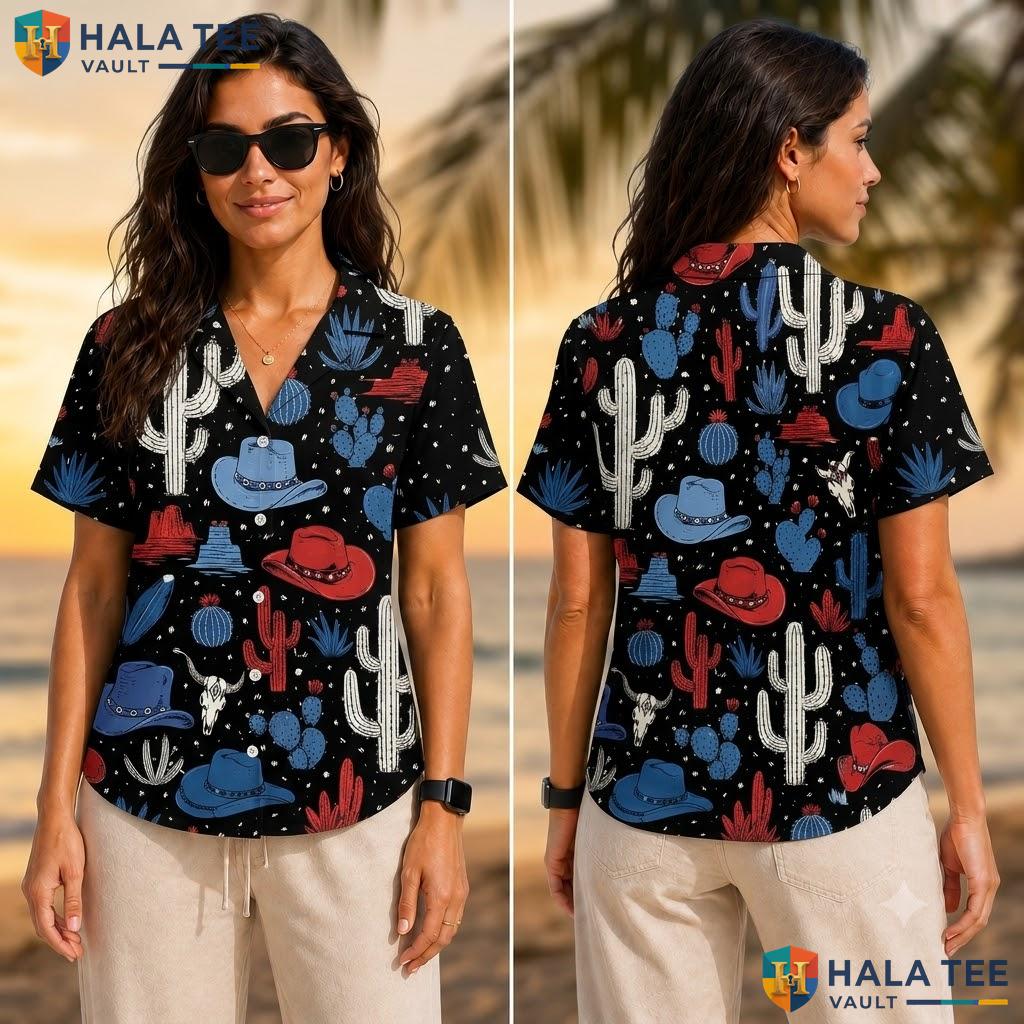 Western Cactus Aloha Shirt Vibrant Graphic Mens Casual Summer Button Down Adult