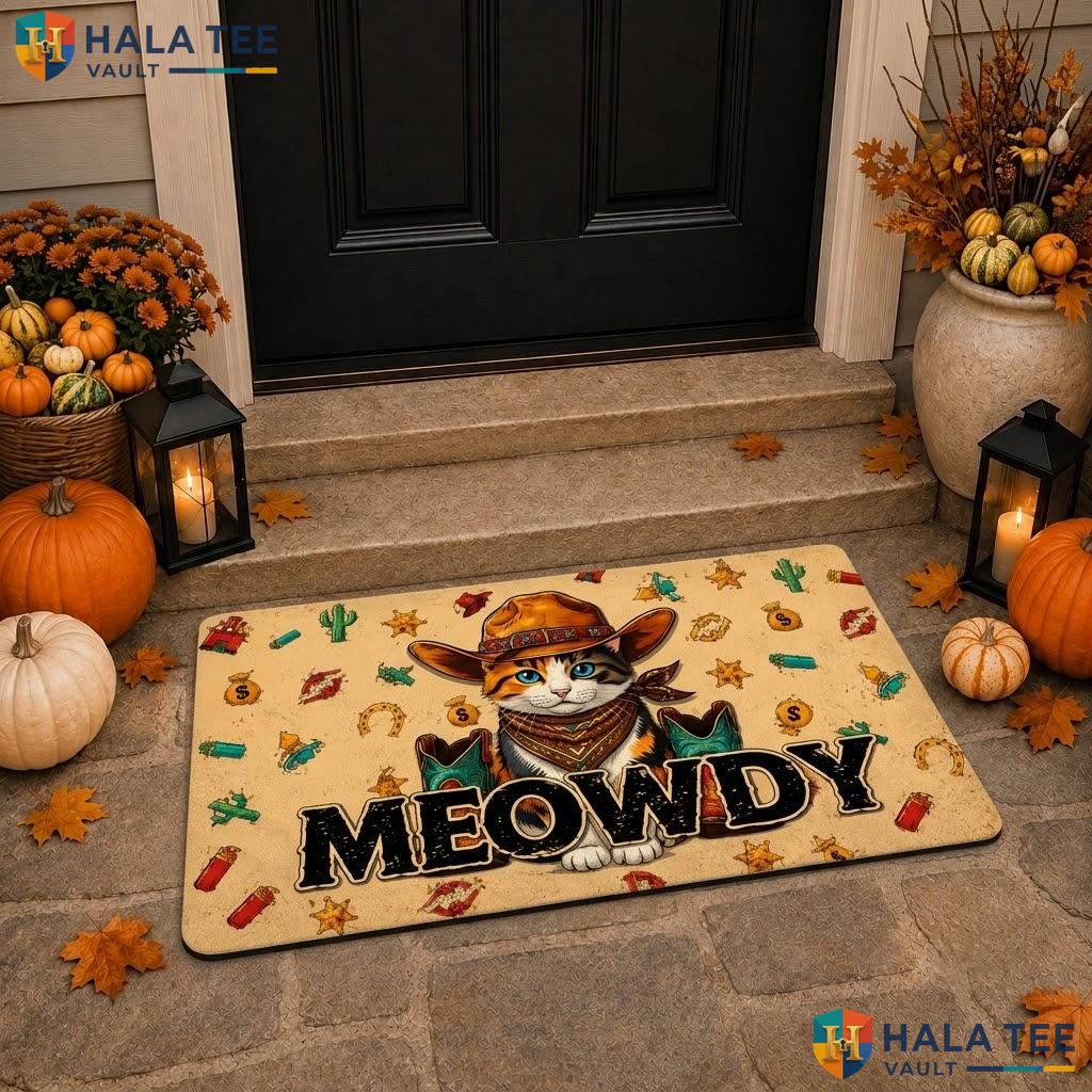 Western Cat Witchy Halloween Doormat Pumpkin Decorative Welcome Entry Rug