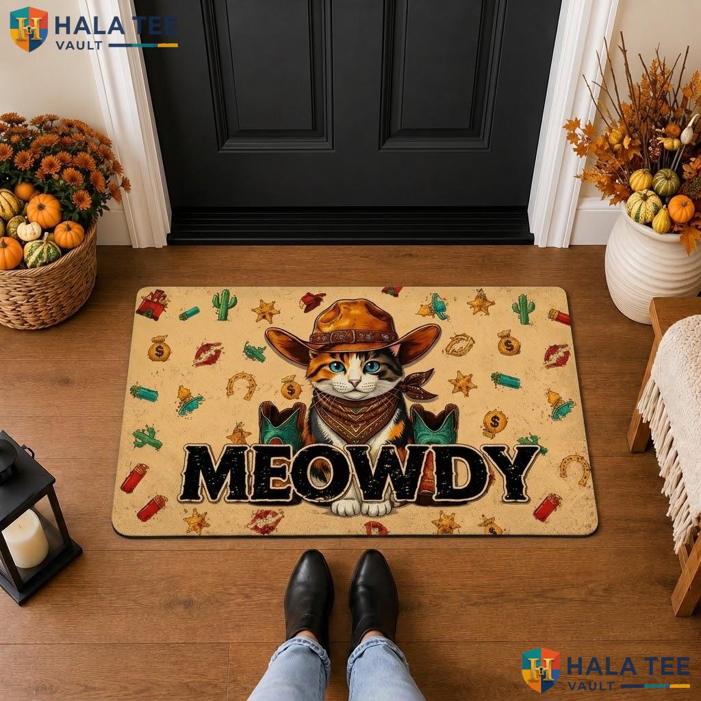 Western Cat Witchy Halloween Front door mat Pumpkin Decorative Welcome Entry Rug