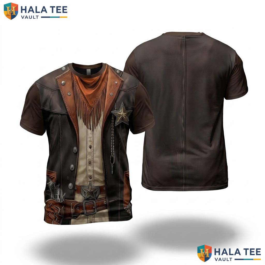 Western Cowboy Costume 3D Shirt Mens Funny Halloween Cosplay Party Apparel