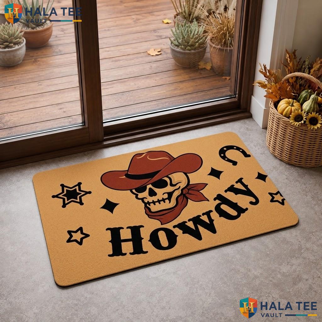 Western Skull Halloween Doormat Spooky Jack O Lantern Front Porch Rug Top
