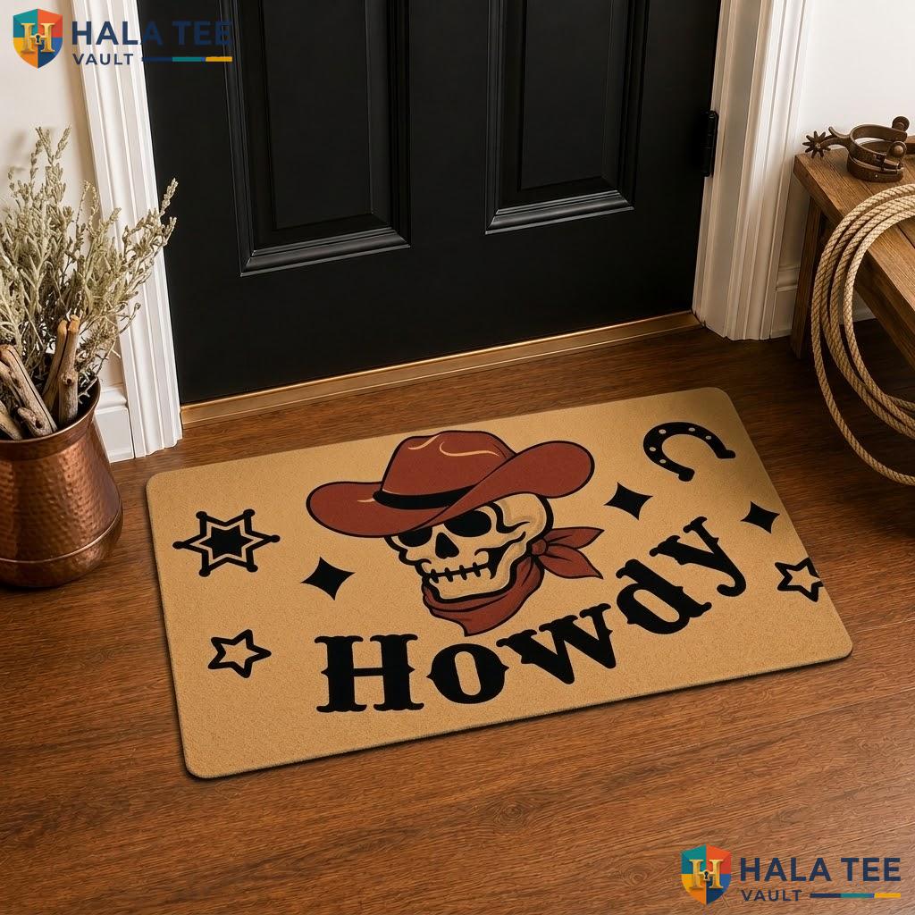 Western Skull Halloween Front door mat Spooky Jack O Lantern Front Porch Rug Top