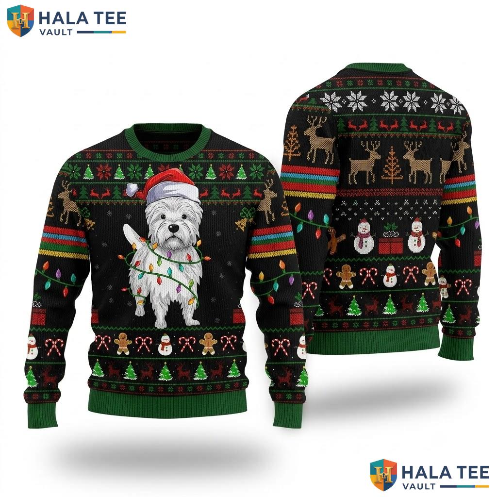 Westie Dog Lover Ugly Christmas Sweater Funny Santa Pet Holiday Top