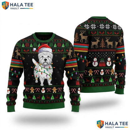 Westie Dog Lover Ugly Christmas Sweater Funny Santa Pet Holiday Top