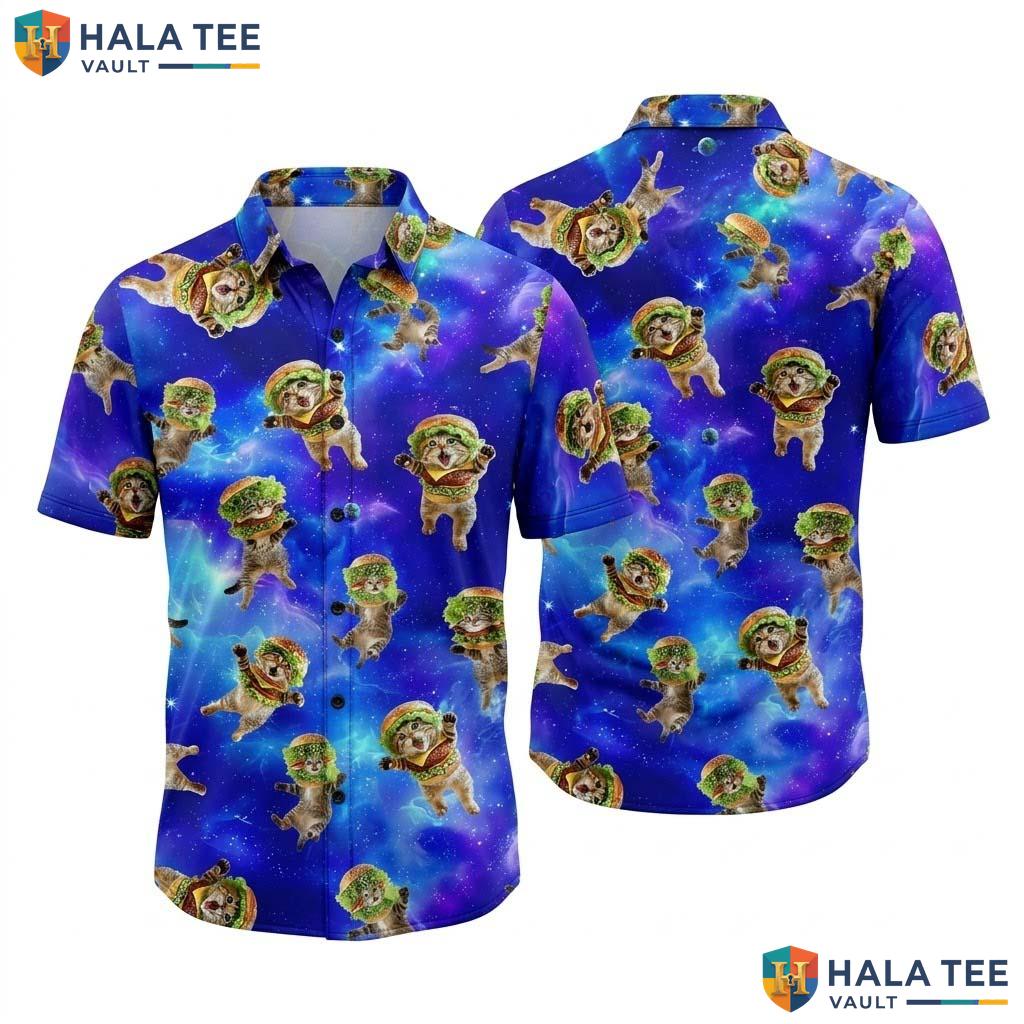 Whimsical Cat Astronaut Hawaiian Shirt Funny Space Themed Design Lover Top