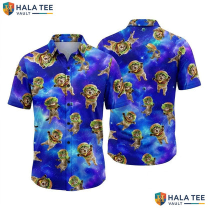 Whimsical Cat Astronaut Hawaiian Shirt Funny Space Themed Design Lover Top