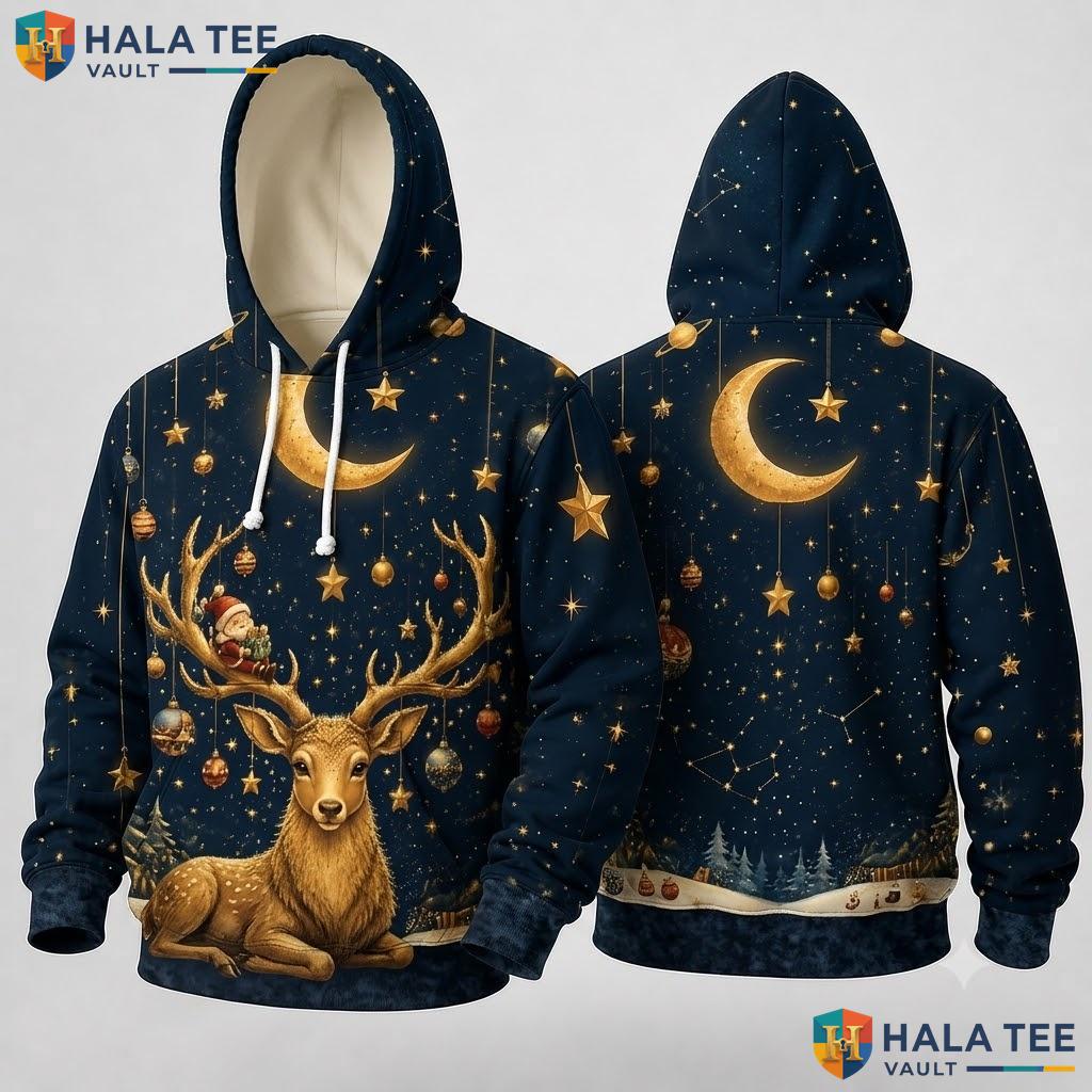 Whimsical Deer Printed Whimsical Xmas 3D Hoodie Festive Mens Top