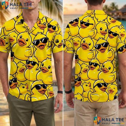 Whimsical Duck Aloha Shirt Funny Vintage Print Short Sleeve Button Down Adult
