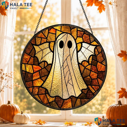 Whimsical Ghost Halloween Stained Glass Suncatcher Spooky Wing Window Hanging Adult