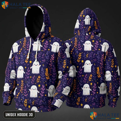 Whimsical Ghost Leaf 3D Hoodie Cute Cartoon Colorful Graphic Halloween