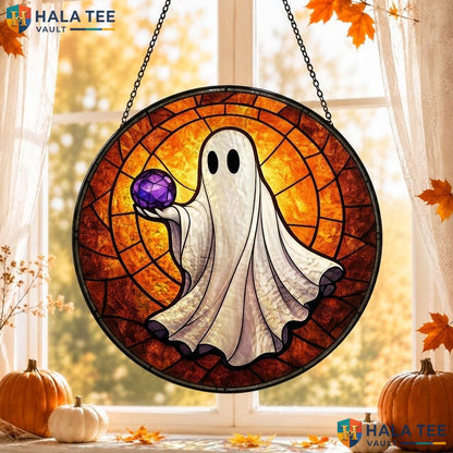Whimsical Ghost Stained Glass Suncatcher, Autumn Decor For Halloween Celebrations