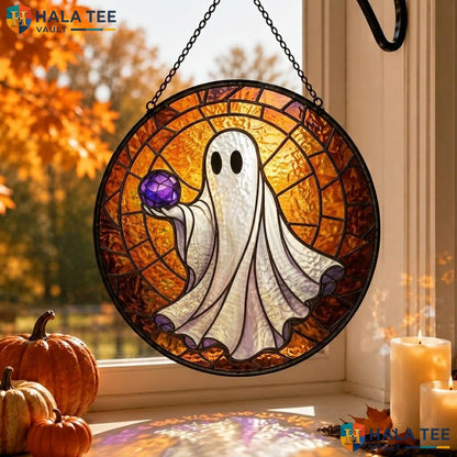 Whimsical Ghost Stained Glass Suncatcher, Autumn Decor For Halloween Celebrations Adult