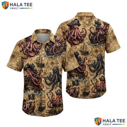 Whimsical Octopus Hawaiian Shirt Vibrant Nautical Mens Casual Button Down