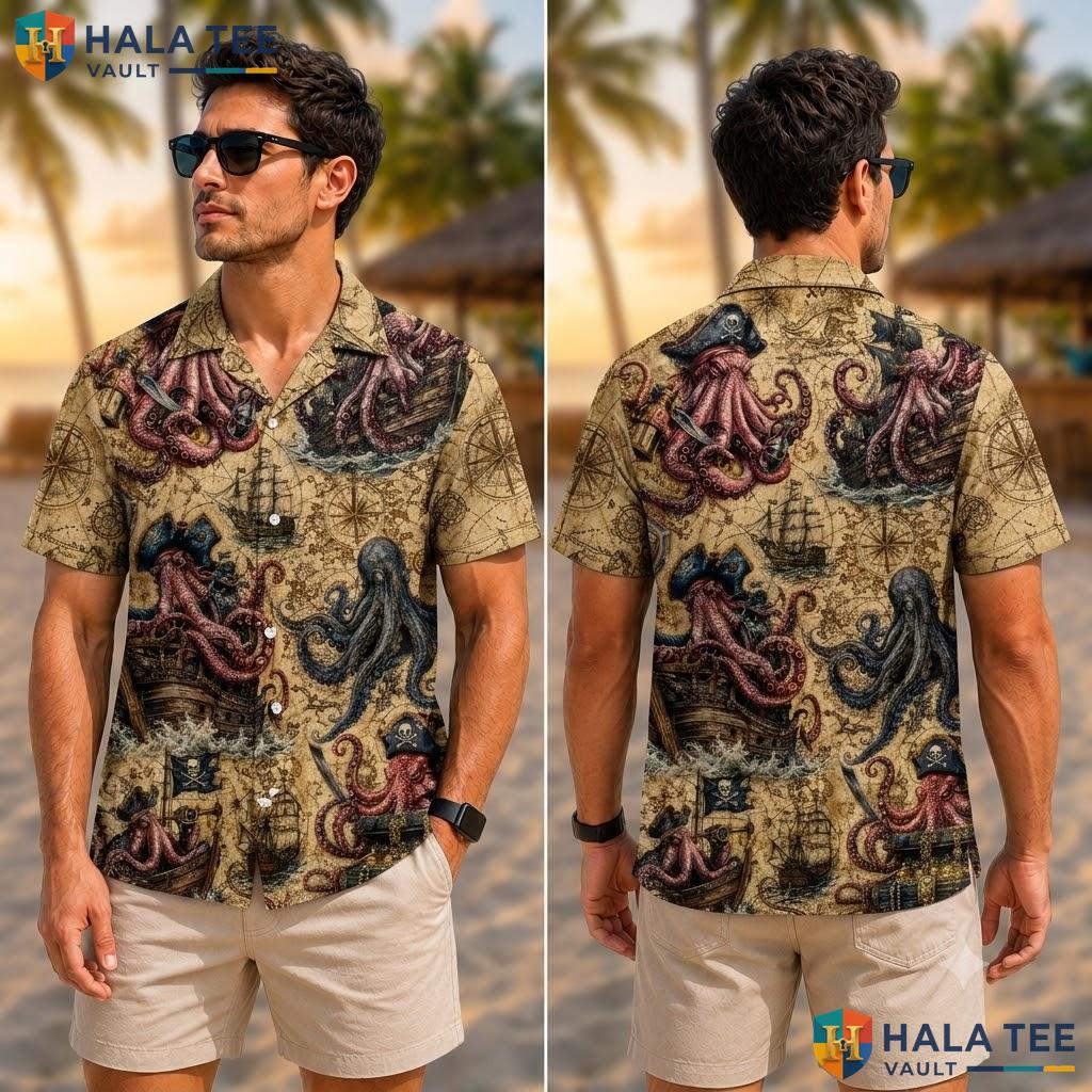 Whimsical Octopus Hawaiian Shirt Vibrant Nautical Mens Casual Button Down Adult