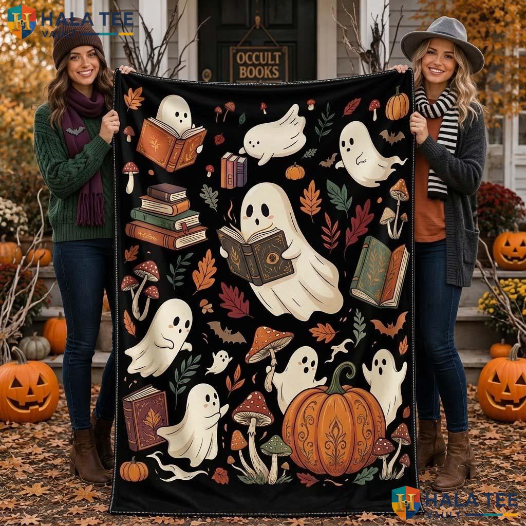 Whimsical Reading Halloween Blanket Cute Cozy Book Lover Ghost Throw
