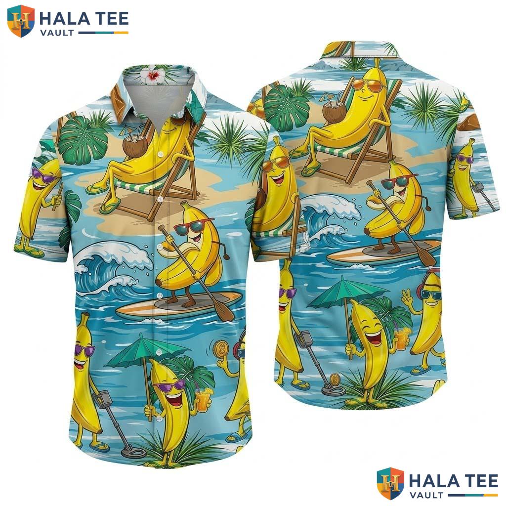 White Banana Funny Hawaiian Shirt Mens Crazy Graphic Vacation Apparel