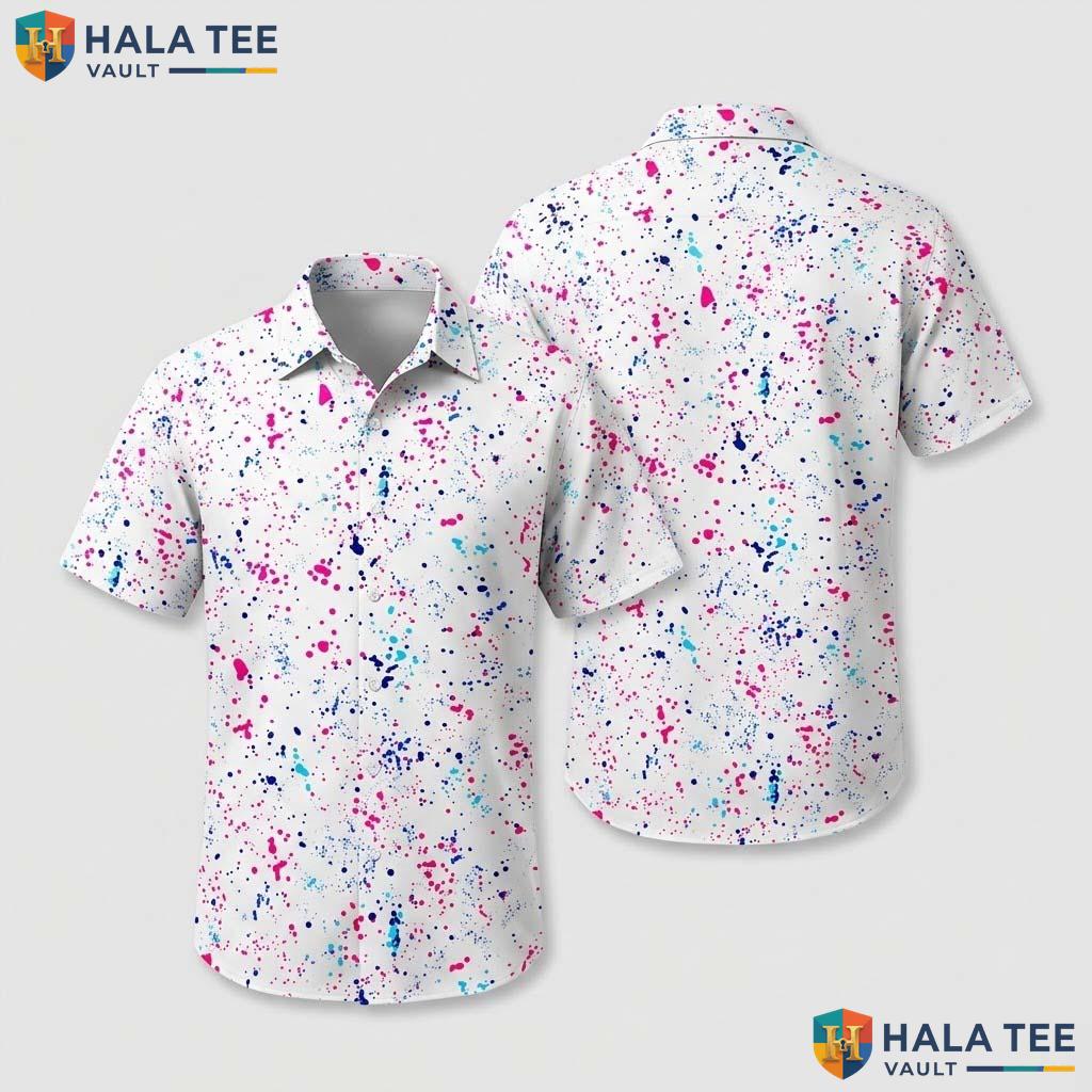 White Colorful Dots Hawaiian Shirt Mens Short Sleeve Casual Vacation