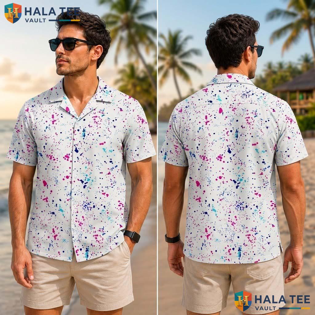 White Colorful Dots Tropical Shirt Mens Short Sleeve Casual Vacation
