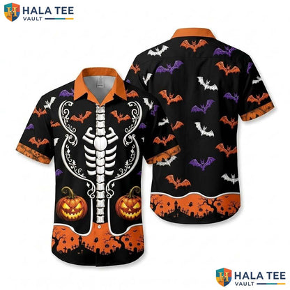White Fall Halloween Hawaiian Shirt Spooky Skull Bat Pattern Aloha