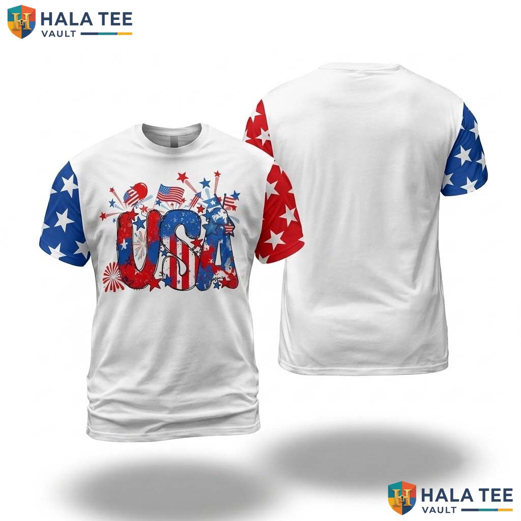 White Independence Day 3D Printed T-Shirt USA Flag Fourth Of July Costume