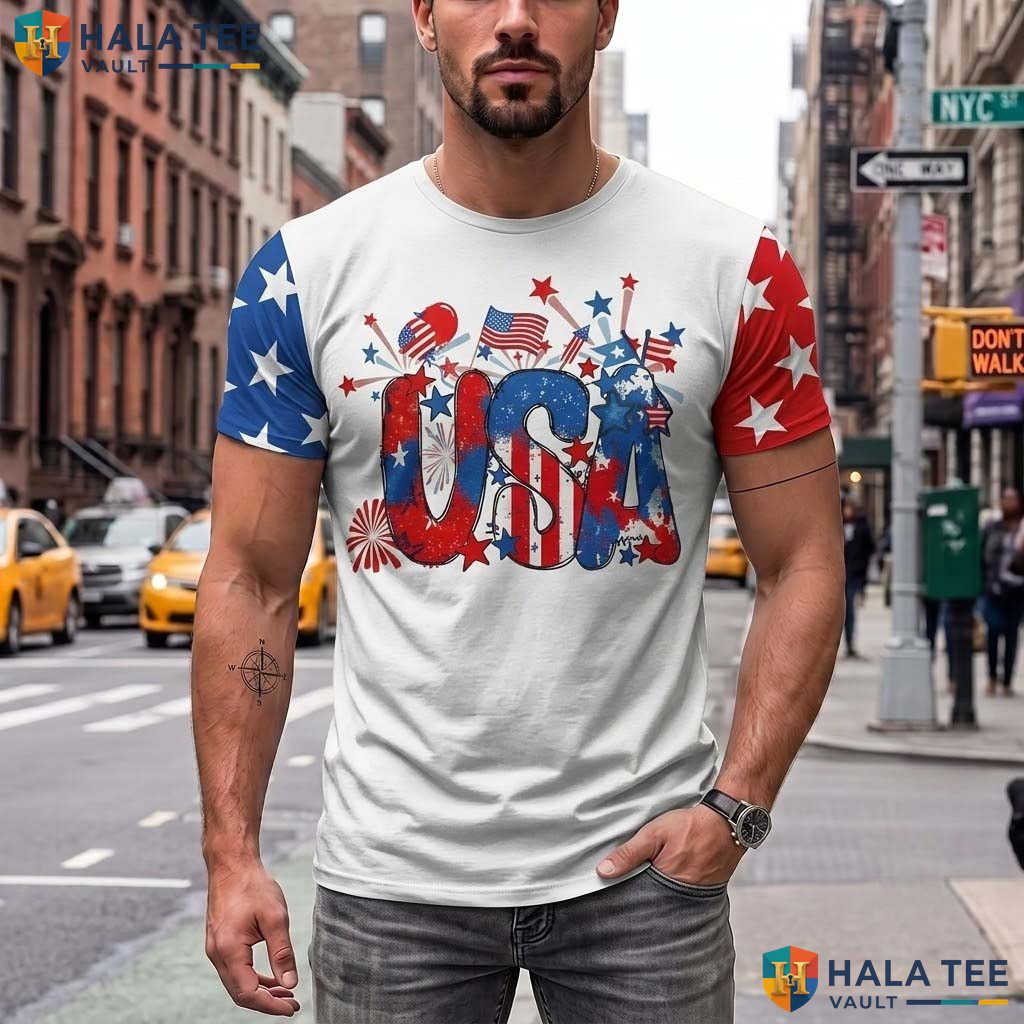 White Independence Day AOP T-Shirt USA Flag Fourth Of July Costume