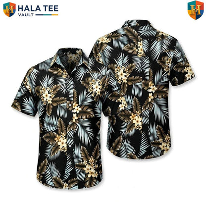 White Leaf Black Aloha Shirt Mens Tropical Casual Summer Beachwear Top
