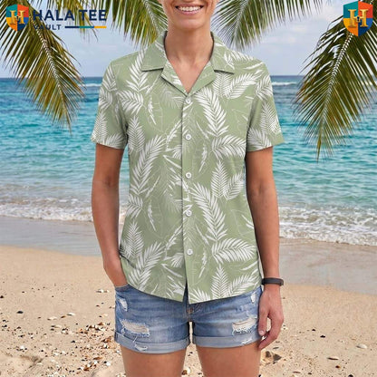 White Leaf Green Aloha TShirt Mens Tropical Casual Summer Beachwear Top