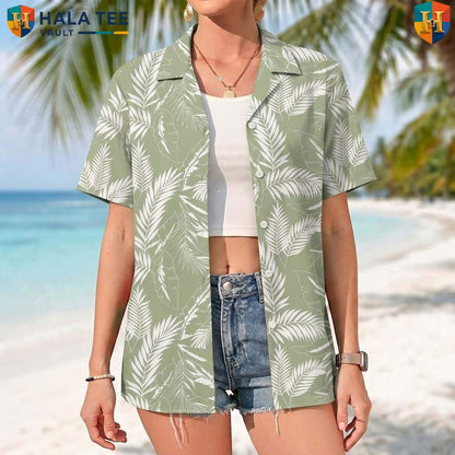 White Leaf Green Aloha Tee Mens Tropical Casual Summer Beachwear Top