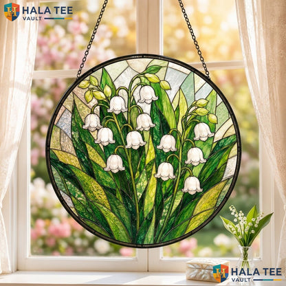 White Lilies Halloween Stained Glass Suncatcher Elegant Vintage Nature Window