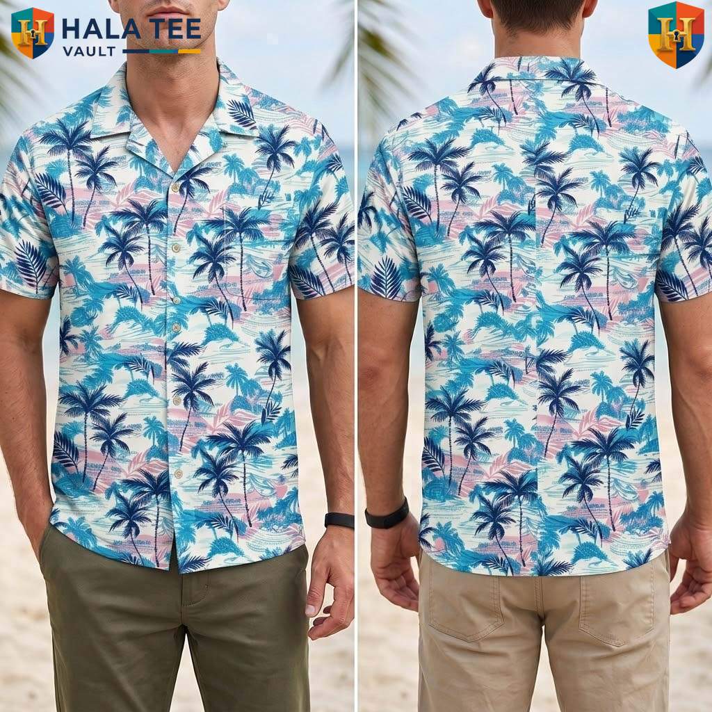 White Palm Tree Aloha T-Shirt Mens Tropical Casual Summer Beach Resort Wear