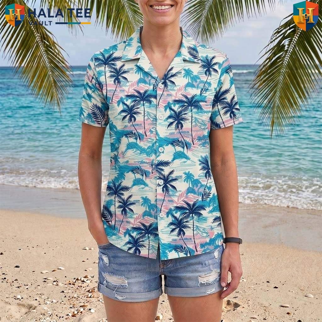 White Palm Tree Aloha TShirt Mens Tropical Casual Summer Beach Resort Wear