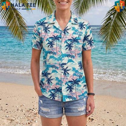 White Palm Tree Aloha TShirt Mens Tropical Casual Summer Beach Resort Wear