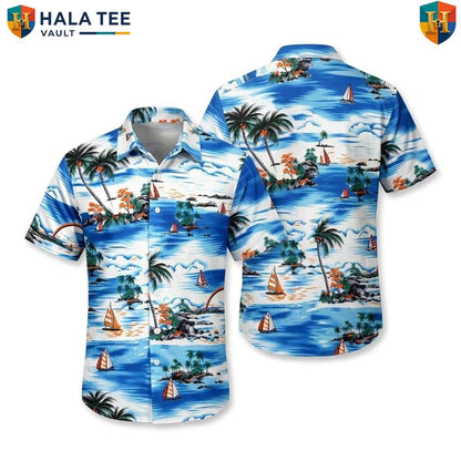 White Palm Tree Aloha Shirt Mens Tropical Casual Summer Beachwear Top