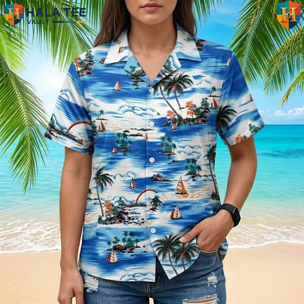 White Palm Tree Aloha TShirt Mens Tropical Casual Summer Beachwear Top