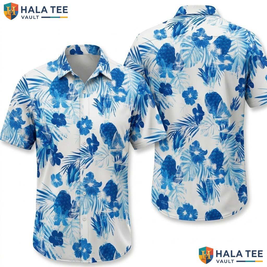 White Pineapple Print Hawaiian Shirt Mens Short Sleeve Vacation Apparel
