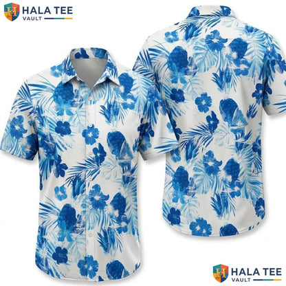 White Pineapple Print Hawaiian Shirt Mens Short Sleeve Vacation Apparel