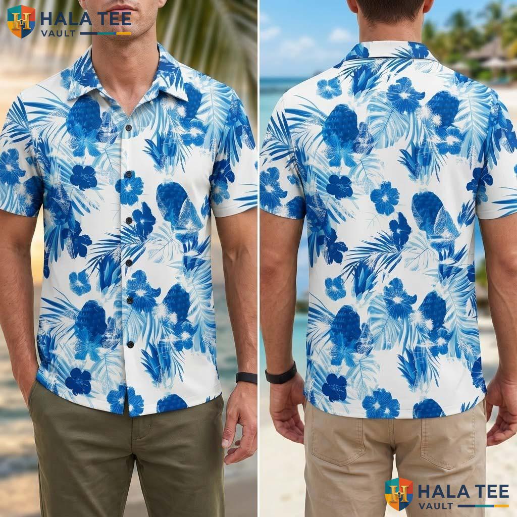White Pineapple Print Tropical Shirt Mens Short Sleeve Vacation Apparel