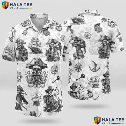 White Pirate Ship Aloha Shirt Mens Funny Buccaneer Summer Resort Wear