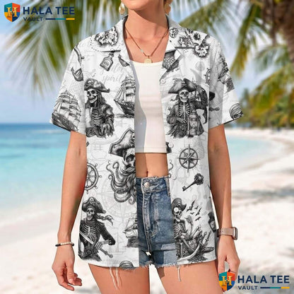 White Pirate Ship Aloha T-Shirt Mens Funny Buccaneer Summer Resort Wear