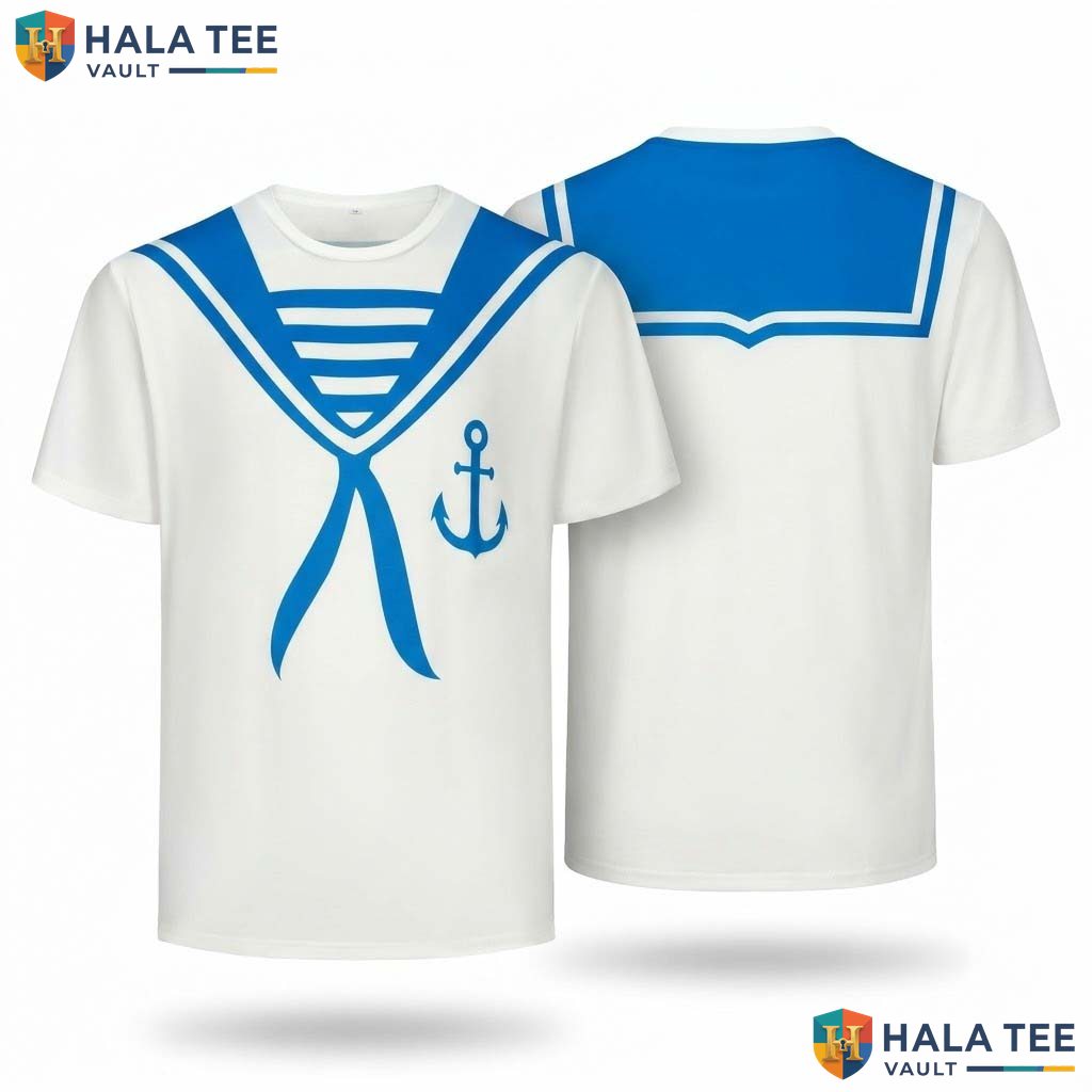 White Sailor Costume 3D T-Shirt Mens Funny Navy Captain Halloween Apparel