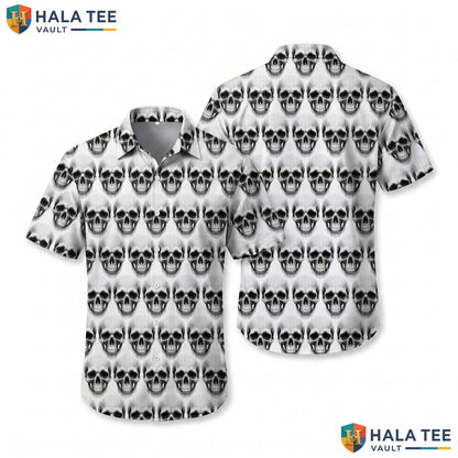 White Skull Halloween Hawaiian Shirt Gothic Dark Vintage Aloha Top