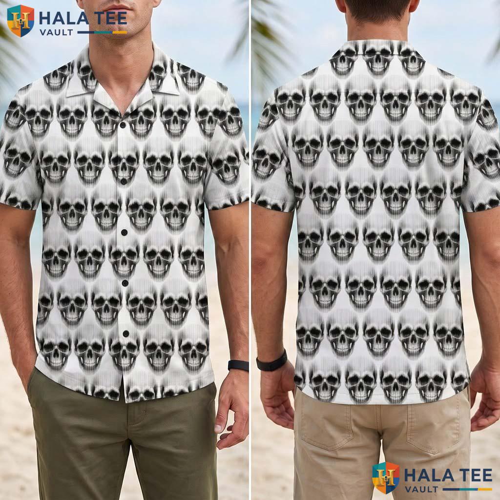 White Skull Halloween Hawaiian Shirt Gothic Dark Vintage Aloha Top Adult