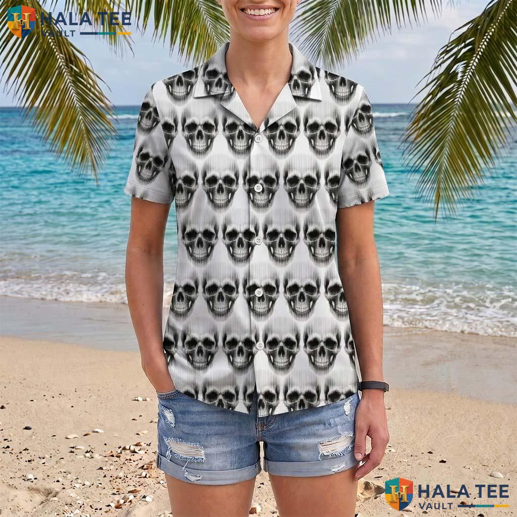White Skull Halloween Hawaiian Shirt Gothic Dark Vintage Aloha Top Adult