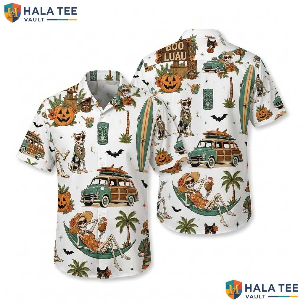 White Summerween Halloween Hawaiian Shirt Tropical Skeleton Aloha Top