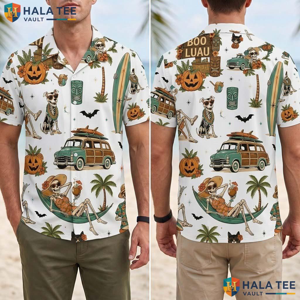 White Summerween Halloween Hawaiian Shirt Tropical Skeleton Aloha Top Adult