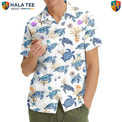 White Turtle Short-sleeve button-up shirt Mens Short Sleeve Casual Summer Beachwear Top